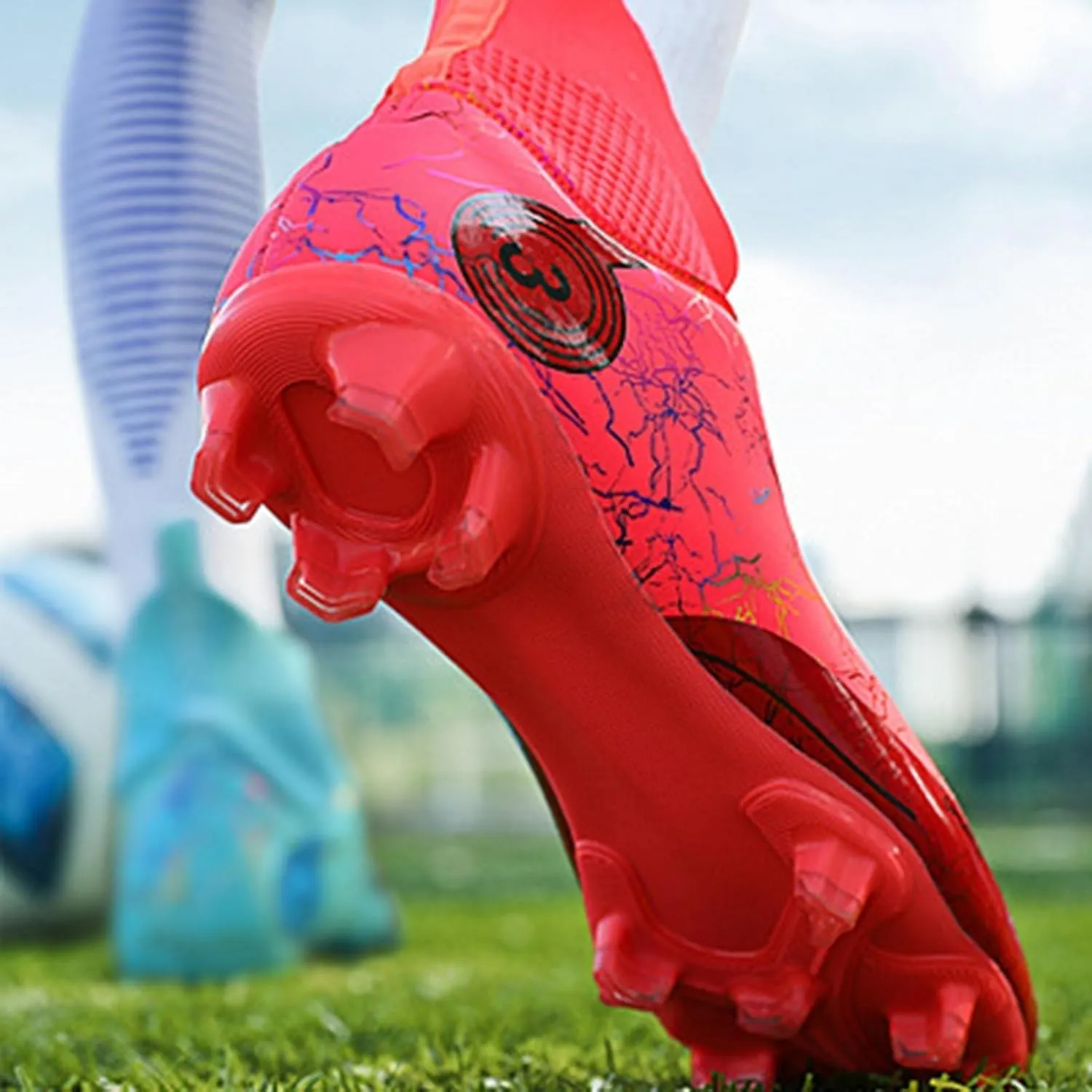 Lightweight Football Cleats Wide Design, Soccer Cleats Breathable Shock Resistant Comfortable High Top Athletic Lace Up Sport