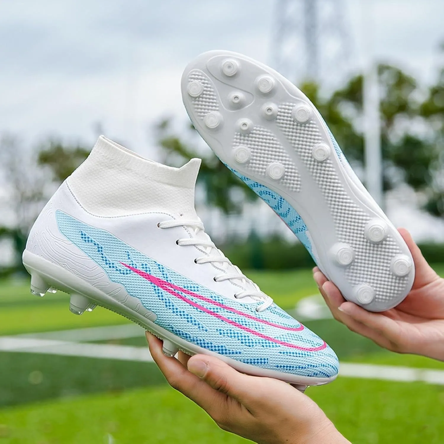 Lightweight Turf Football Cleats Grade, Soccer Cleats High Top Professional Breathable Shock Resistant Competition Athletic Training