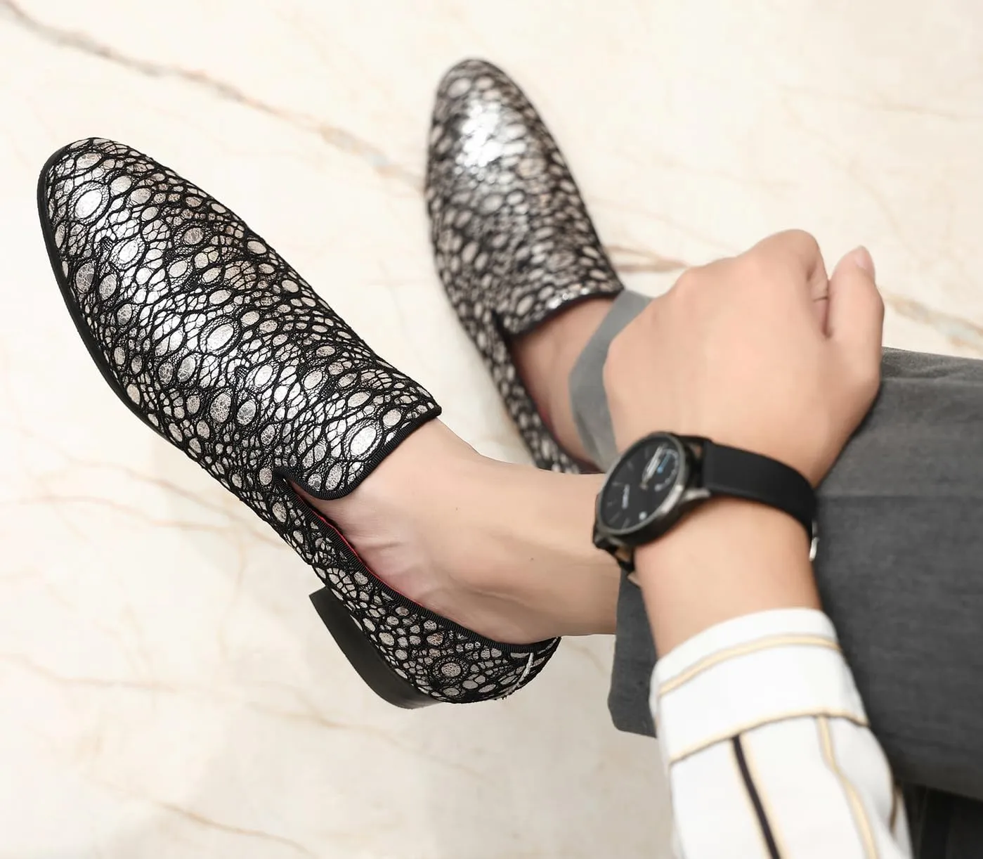 Loafers Dress Slip On Shoes for Men Smoking Sparkling Sequins Slipper Textured Glitter Tuxedo Prom Penny Loafers Mens Luxury Wedding Casual Moccasins