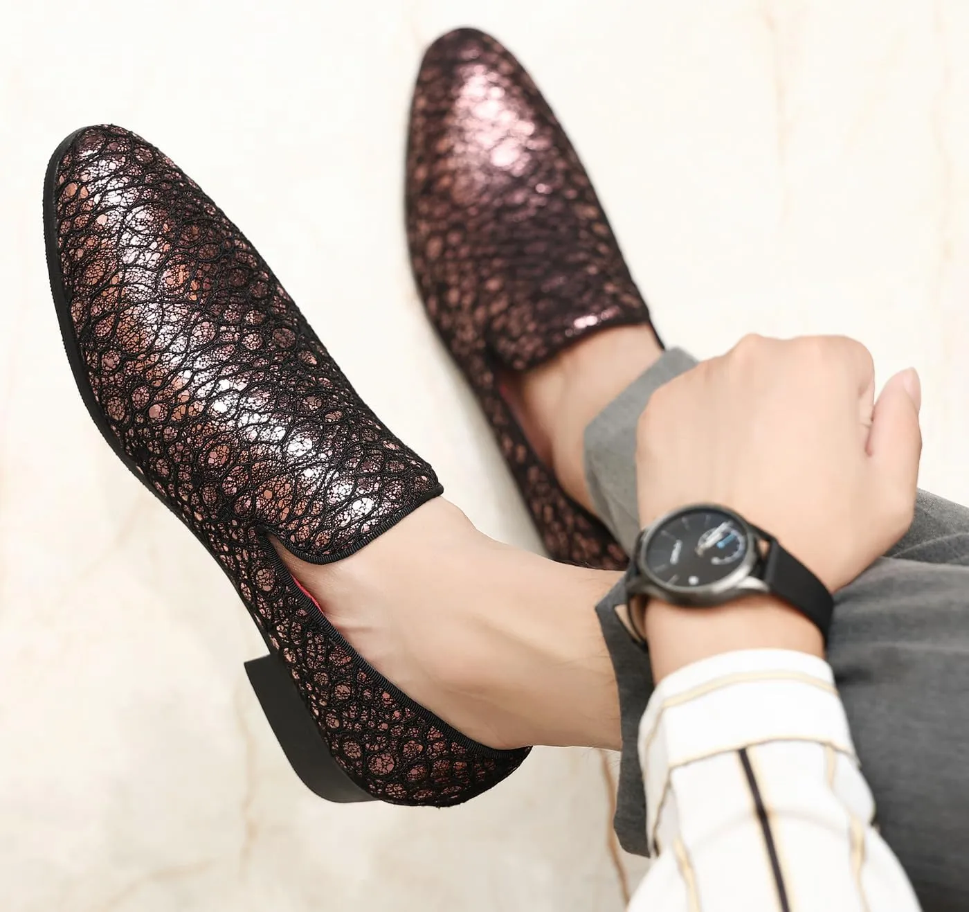 Loafers Dress Slip On Shoes for Men Smoking Sparkling Sequins Slipper Textured Glitter Tuxedo Prom Penny Loafers Mens Luxury Wedding Casual Moccasins