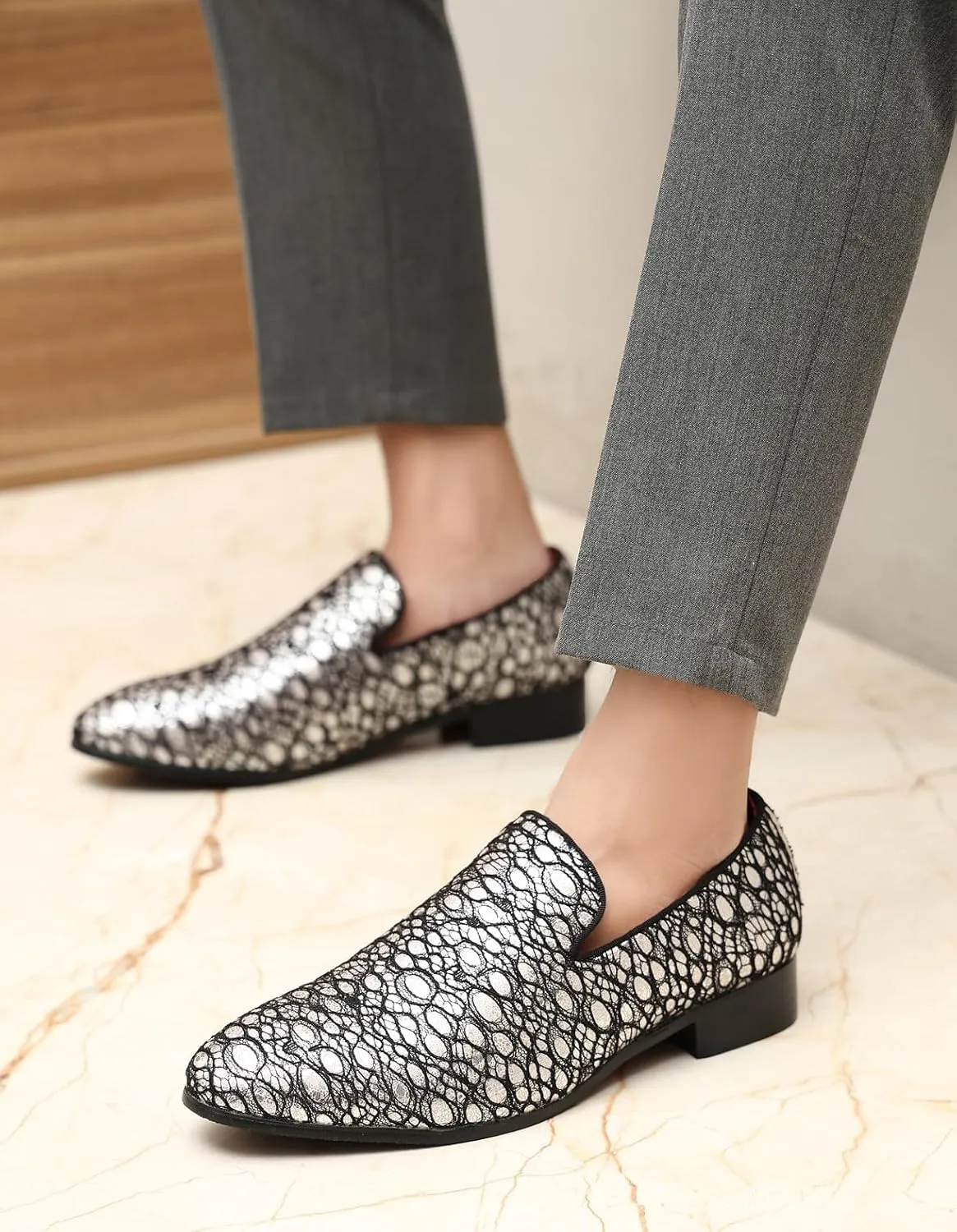 Loafers Dress Slip On Shoes for Men Smoking Sparkling Sequins Slipper Textured Glitter Tuxedo Prom Penny Loafers Mens Luxury Wedding Casual Moccasins