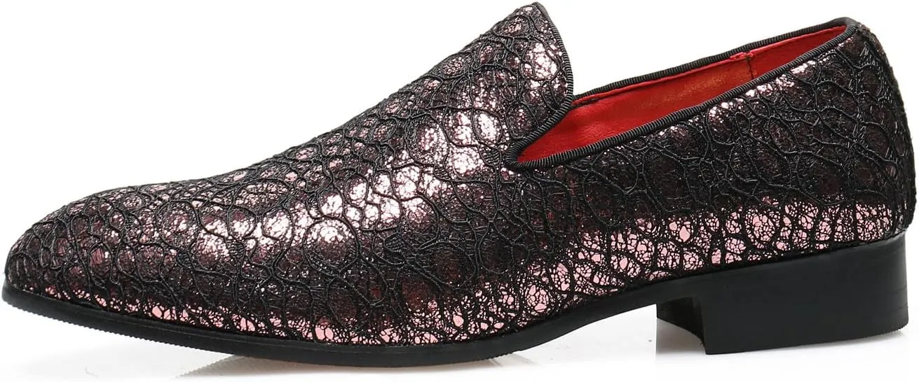 Loafers Dress Slip On Shoes for Men Smoking Sparkling Sequins Slipper Textured Glitter Tuxedo Prom Penny Loafers Mens Luxury Wedding Casual Moccasins
