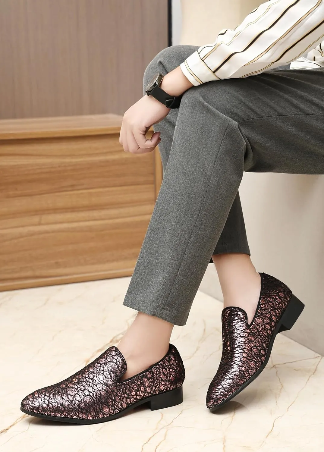 Loafers Dress Slip On Shoes for Men Smoking Sparkling Sequins Slipper Textured Glitter Tuxedo Prom Penny Loafers Mens Luxury Wedding Casual Moccasins