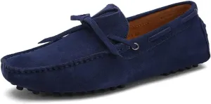Loafers for Men Boat Shoes Genuine Leather Stitching Details Round Toe Suede Vamp Lightweight Anti-Slip Flexible Classic Casual Slip-ons