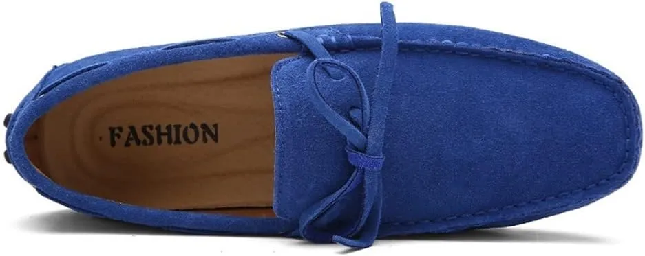 Loafers for Men Boat Shoes Genuine Leather Stitching Details Round Toe Suede Vamp Lightweight Anti-Slip Flexible Classic Casual Slip-ons