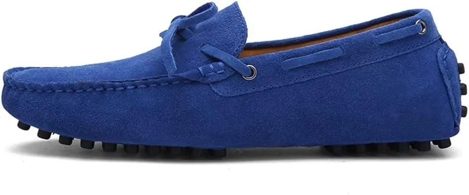 Loafers for Men Boat Shoes Genuine Leather Stitching Details Round Toe Suede Vamp Lightweight Anti-Slip Flexible Classic Casual Slip-ons