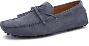 Loafers for Men Boat Shoes Genuine Leather Stitching Details Round Toe Suede Vamp Lightweight Anti-Slip Flexible Classic Casual Slip-ons