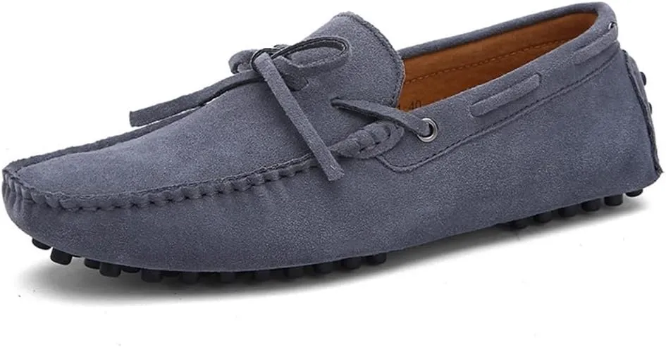 Loafers for Men Boat Shoes Genuine Leather Stitching Details Round Toe Suede Vamp Lightweight Anti-Slip Flexible Classic Casual Slip-ons