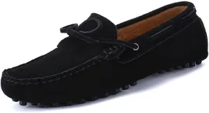 Loafers for Men Boat Shoes Genuine Leather Stitching Details Round Toe Suede Vamp Lightweight Anti-Slip Flexible Classic Casual Slip-ons(Black,10 M US)