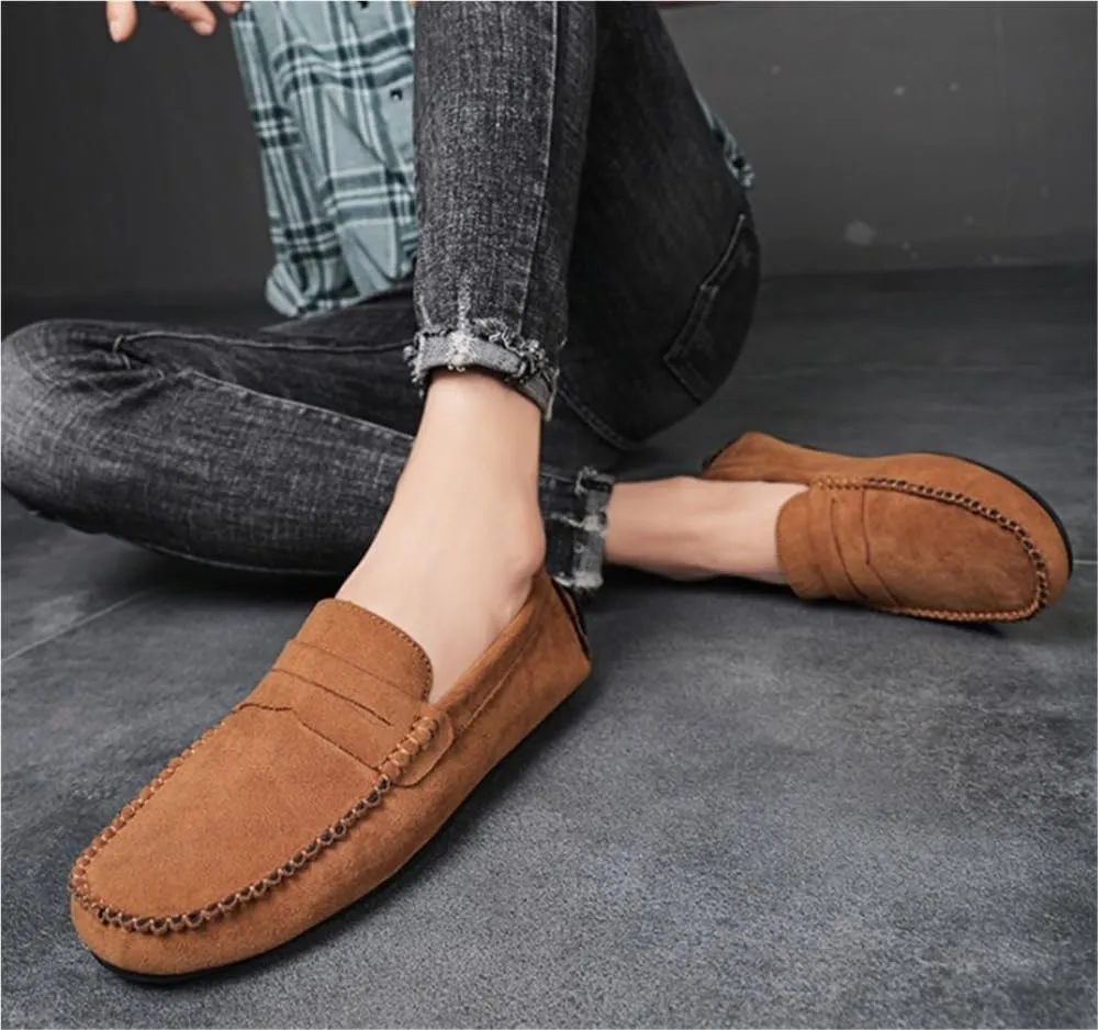 Loafers for Men Suede Vamp Loafer Stitching Details Round Toe Slip Resistant Anti-Slip Comfortable Lightweight Flat Heel Wedding Prom Slip-ons