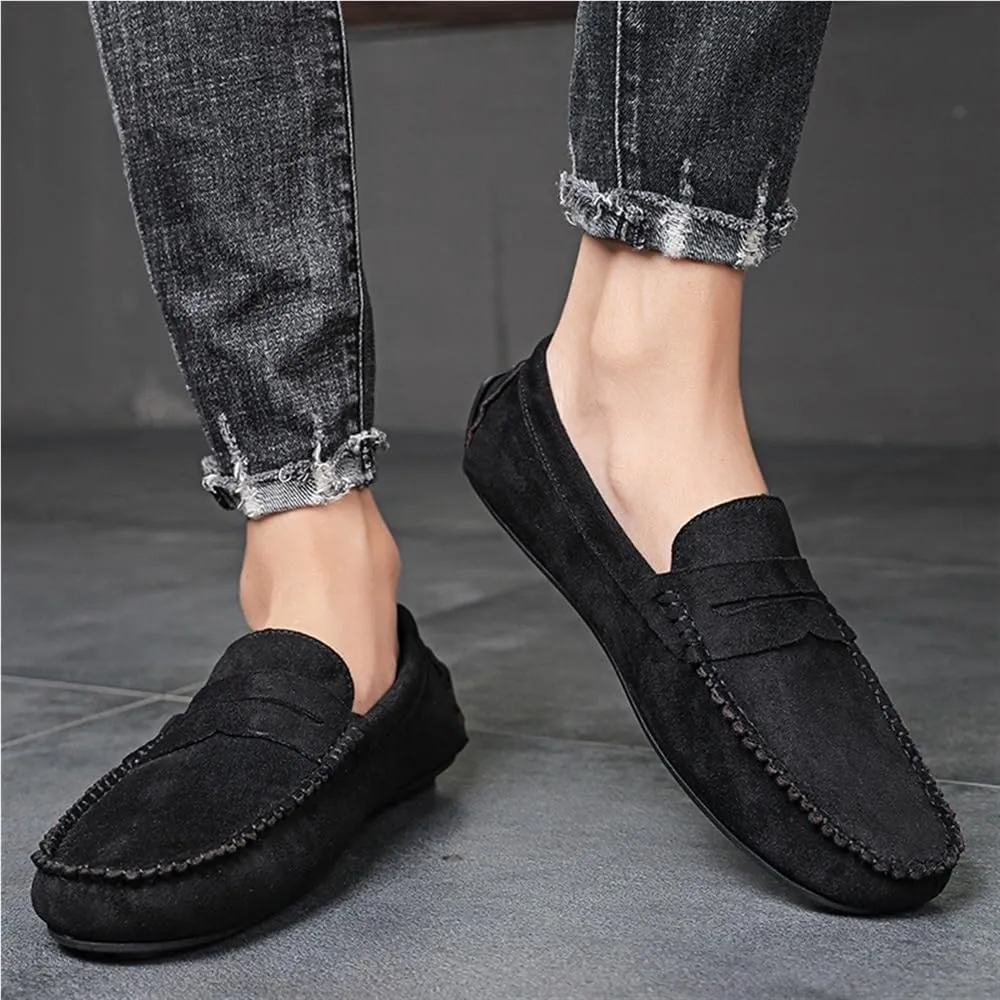 Loafers for Men Suede Vamp Loafer Stitching Details Round Toe Slip Resistant Anti-Slip Comfortable Lightweight Flat Heel Wedding Prom Slip-ons
