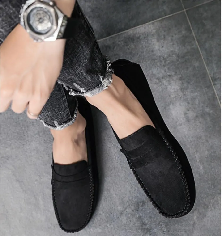 Loafers for Men Suede Vamp Loafer Stitching Details Round Toe Slip Resistant Anti-Slip Comfortable Lightweight Flat Heel Wedding Prom Slip-ons