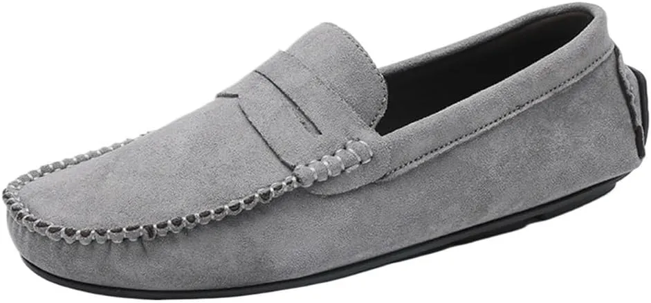 Loafers for Men Suede Vamp Loafer Stitching Details Round Toe Slip Resistant Anti-Slip Comfortable Lightweight Flat Heel Wedding Prom Slip-ons