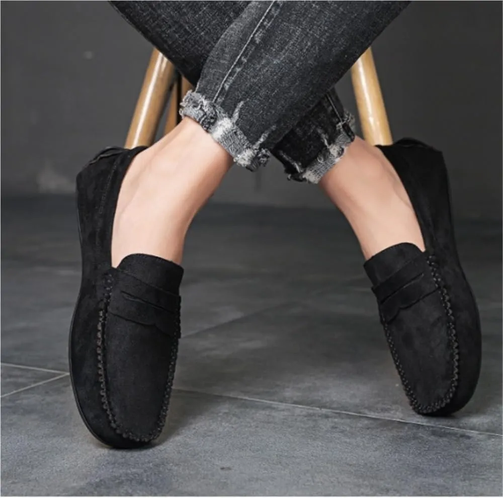 Loafers for Men Suede Vamp Loafer Stitching Details Round Toe Slip Resistant Anti-Slip Comfortable Lightweight Flat Heel Wedding Prom Slip-ons