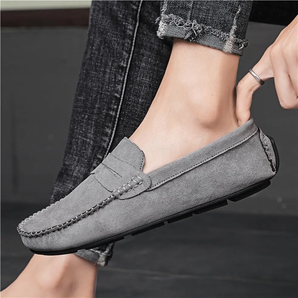 Loafers for Men Suede Vamp Loafer Stitching Details Round Toe Slip Resistant Anti-Slip Comfortable Lightweight Flat Heel Wedding Prom Slip-ons