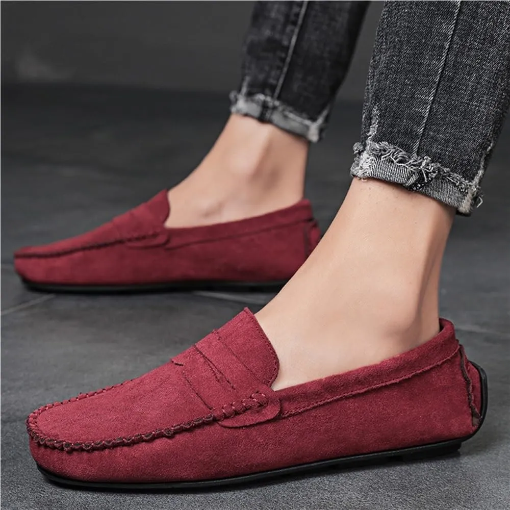 Loafers for Men Suede Vamp Loafer Stitching Details Round Toe Slip Resistant Anti-Slip Comfortable Lightweight Flat Heel Wedding Prom Slip-ons