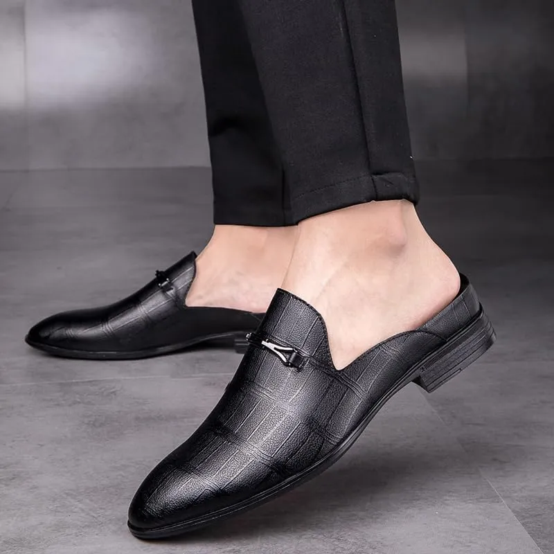 Luxury Brand Half Drag Casual Sandals Shoes Men Slippers Genuine Leather Loafers Lazy Penny Shoes Slip on Mens Shoe
