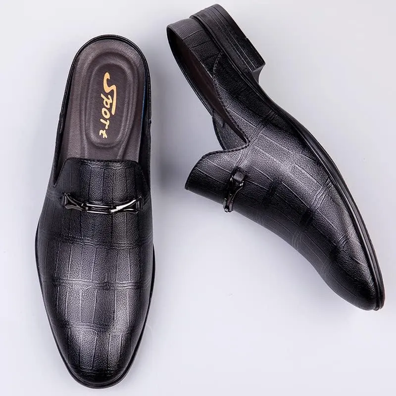 Luxury Brand Half Drag Casual Sandals Shoes Men Slippers Genuine Leather Loafers Lazy Penny Shoes Slip on Mens Shoe