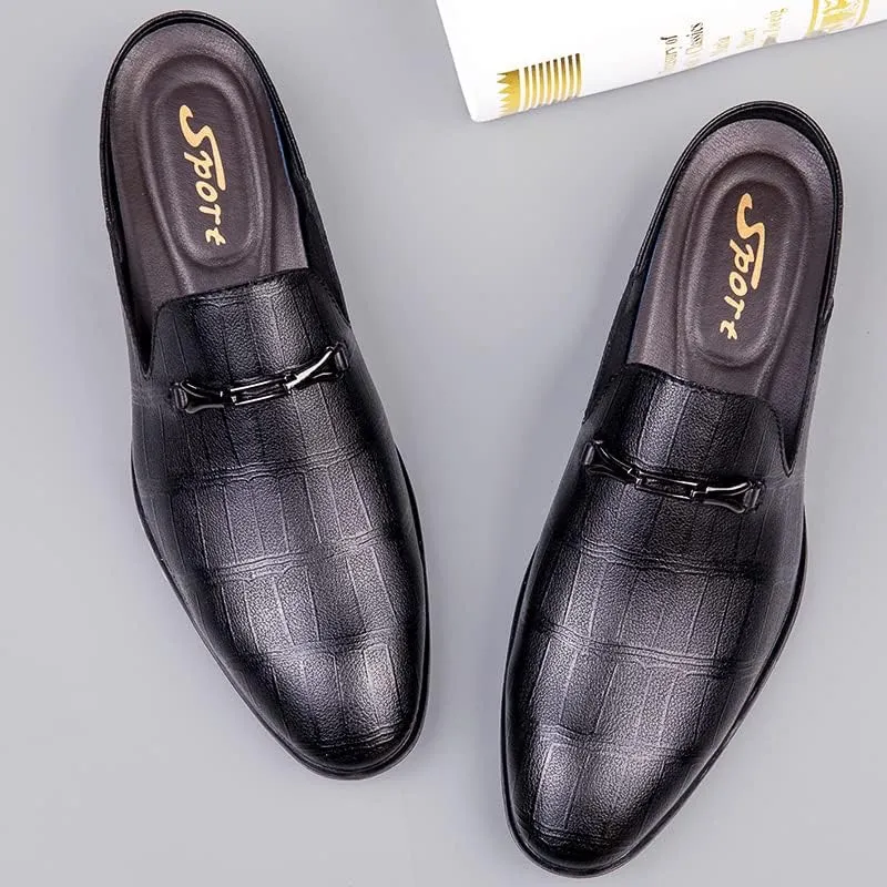 Luxury Brand Half Drag Casual Sandals Shoes Men Slippers Genuine Leather Loafers Lazy Penny Shoes Slip on Mens Shoe
