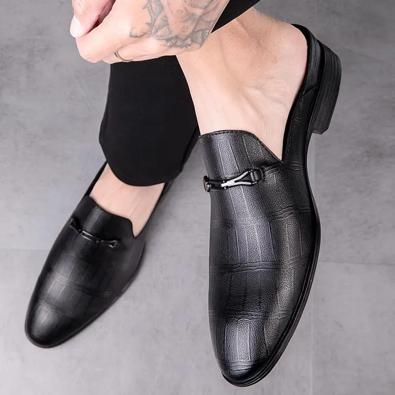 Luxury Brand Half Drag Casual Sandals Shoes Men Slippers Genuine Leather Loafers Lazy Penny Shoes Slip on Mens Shoe