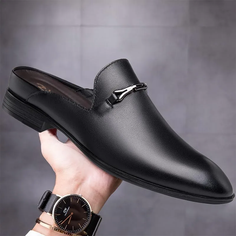 Luxury Brand Half Drag Casual Sandals Shoes Men Slippers Genuine Leather Loafers Lazy Penny Shoes Slip on Mens Shoe