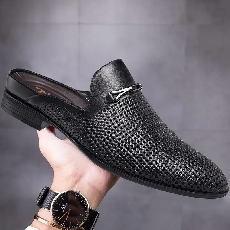 Luxury Brand Half Drag Casual Sandals Shoes Men Slippers Genuine Leather Loafers Lazy Penny Shoes Slip on Mens Shoe