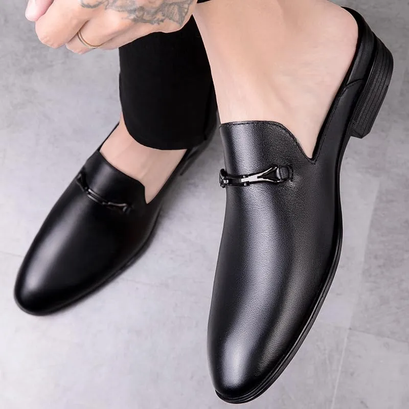 Luxury Brand Half Drag Casual Sandals Shoes Men Slippers Genuine Leather Loafers Lazy Penny Shoes Slip on Mens Shoe