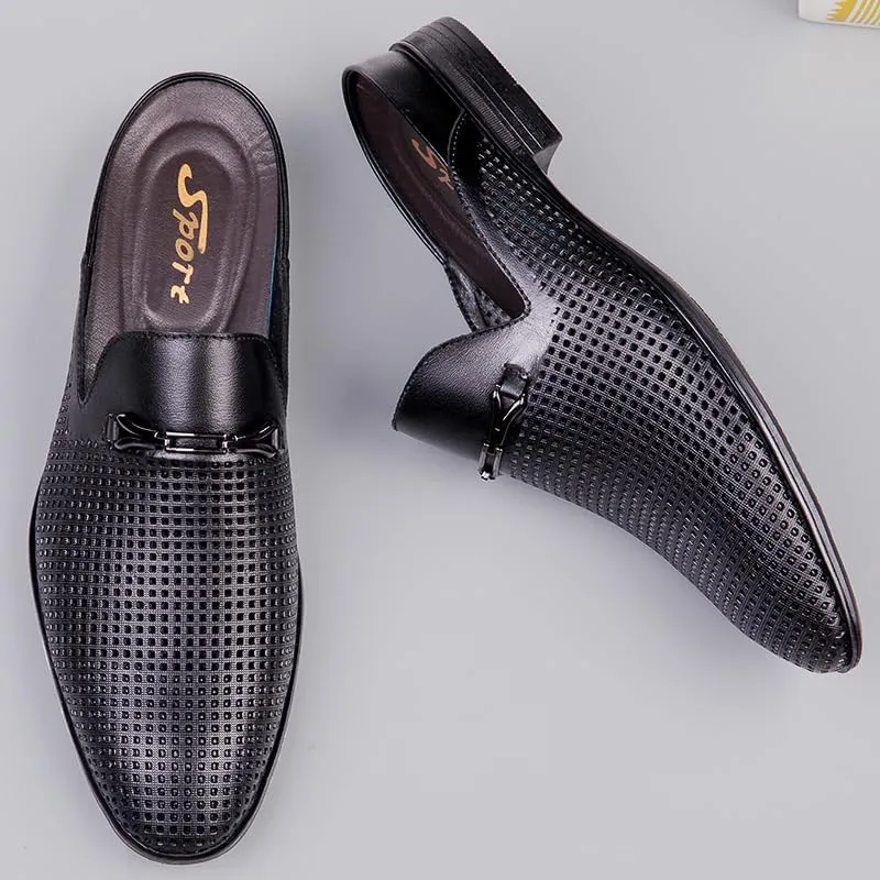 Luxury Brand Half Drag Casual Sandals Shoes Men Slippers Genuine Leather Loafers Lazy Penny Shoes Slip on Mens Shoe
