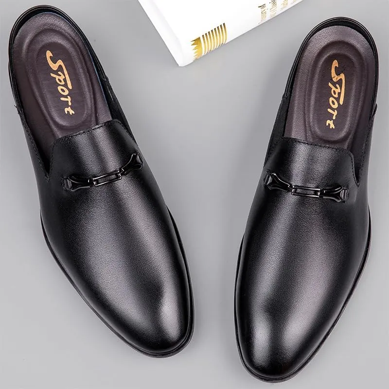 Luxury Brand Half Drag Casual Sandals Shoes Men Slippers Genuine Leather Loafers Lazy Penny Shoes Slip on Mens Shoe