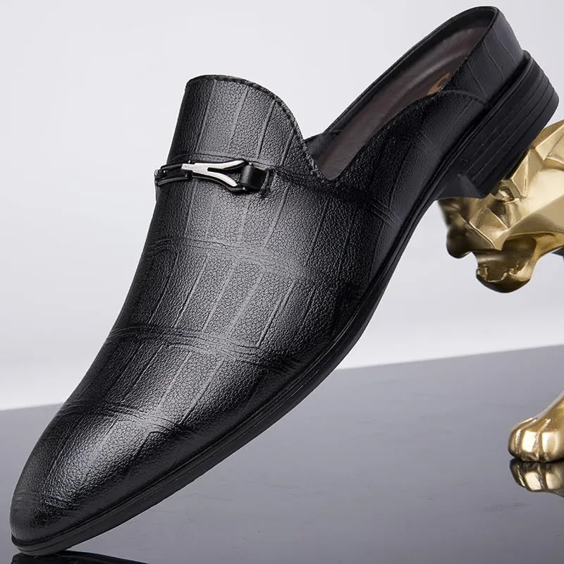 Luxury Brand Half Drag Casual Sandals Shoes Men Slippers Genuine Leather Loafers Lazy Penny Shoes Slip on Mens Shoe