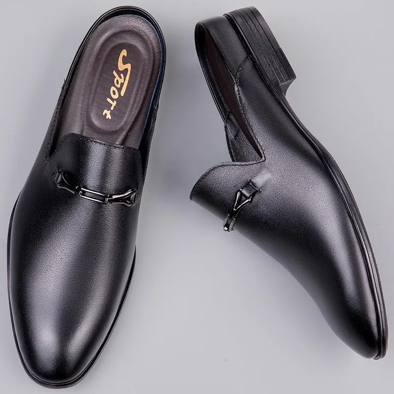 Luxury Brand Half Drag Casual Sandals Shoes Men Slippers Genuine Leather Loafers Lazy Penny Shoes Slip on Mens Shoe