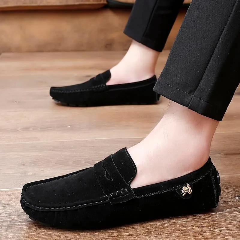 Luxury Men's Suede Penny Loafers, Non-Slip Driving Shoes, All-Season Breathable Slip-Ons for Business, Prom & Everyday