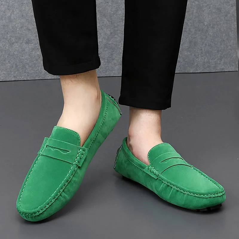 Luxury Men's Suede Penny Loafers, Non-Slip Driving Shoes, All-Season Breathable Slip-Ons for Business, Prom & Everyday