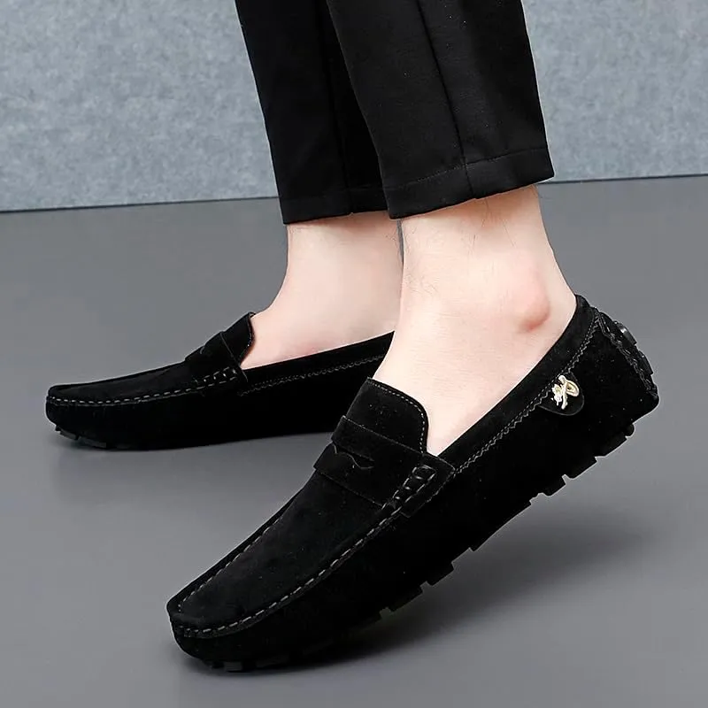 Luxury Men's Suede Penny Loafers, Non-Slip Driving Shoes, All-Season Breathable Slip-Ons for Business, Prom & Everyday