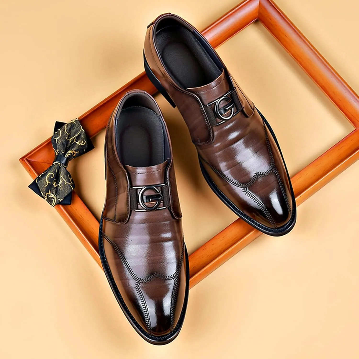 Men Loafer Shoes Classic Pointed Toe Pull-on Formal Oxfords Shoes Office Casual Slip-Ons Business Wedding Dress Shoes