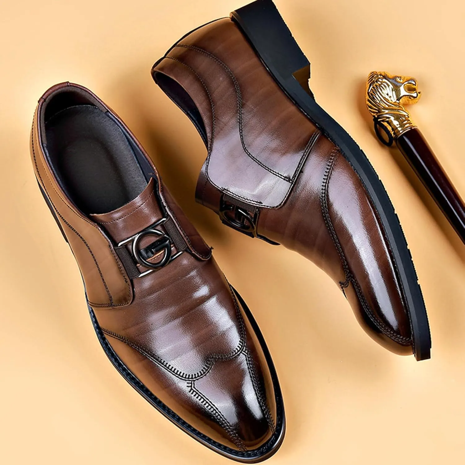 Men Loafer Shoes Classic Pointed Toe Pull-on Formal Oxfords Shoes Office Casual Slip-Ons Business Wedding Dress Shoes