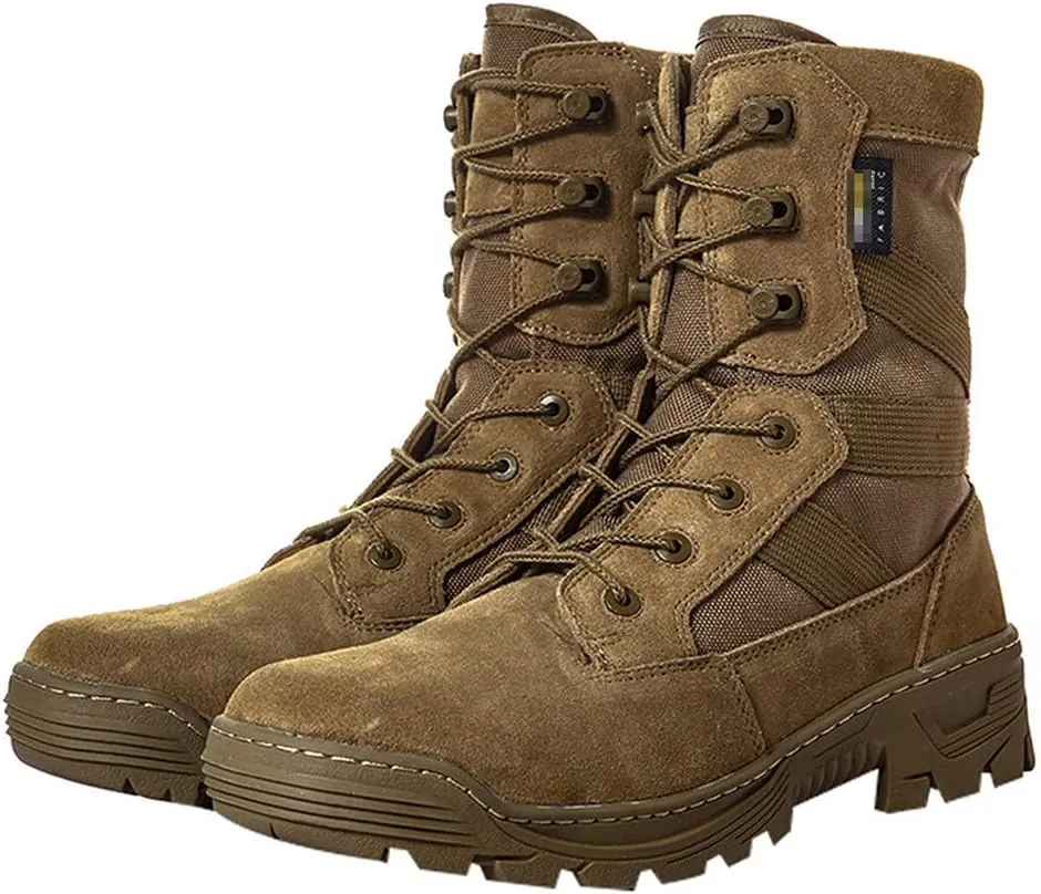 Men Military Tactical Leather Work Sport Boots, 1000D Nylon Waterproof Stab Resistant Hiking Sneakers
