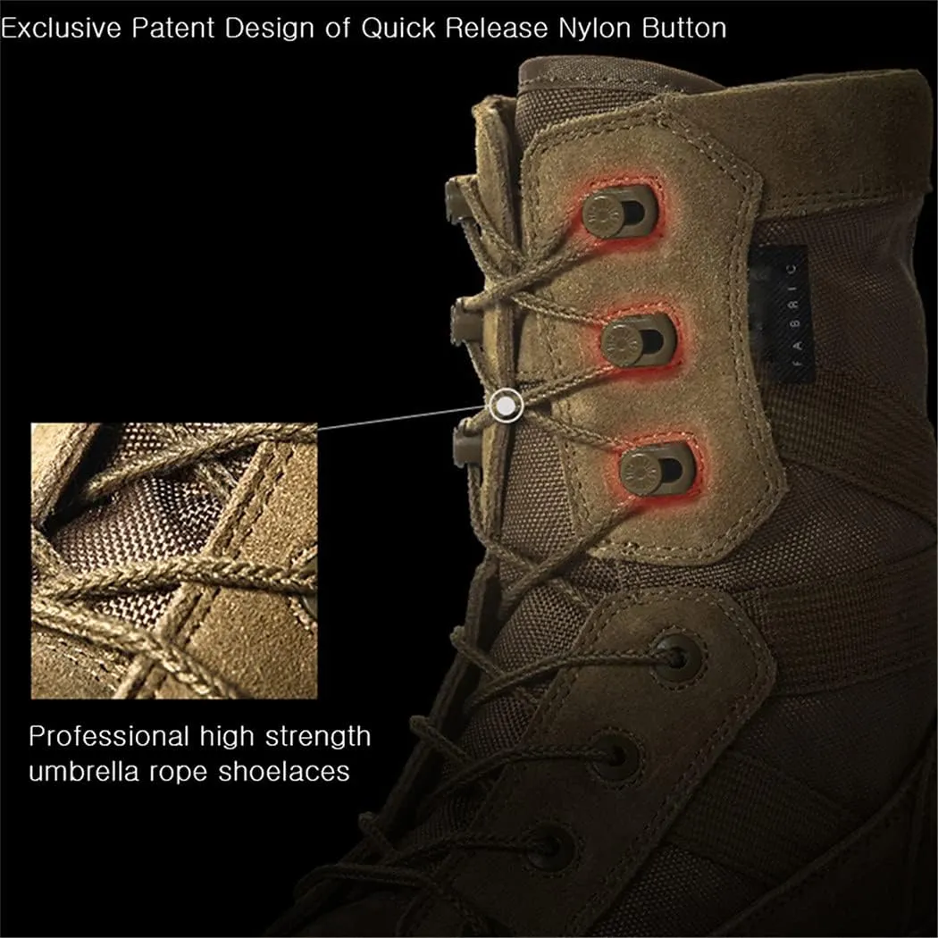 Men Military Tactical Leather Work Sport Boots, 1000D Nylon Waterproof Stab Resistant Hiking Sneakers