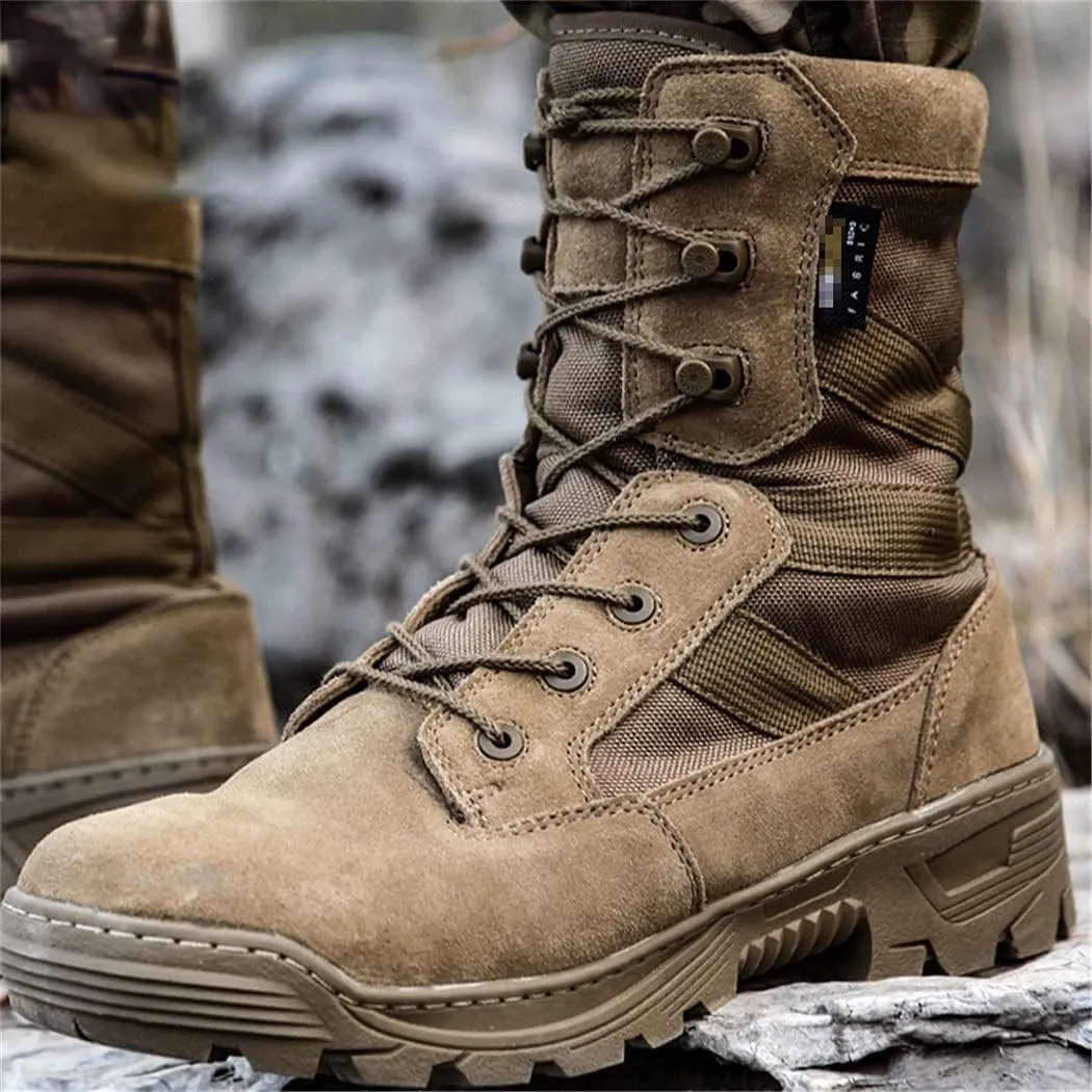 Men Military Tactical Leather Work Sport Boots, 1000D Nylon Waterproof Stab Resistant Hiking Sneakers