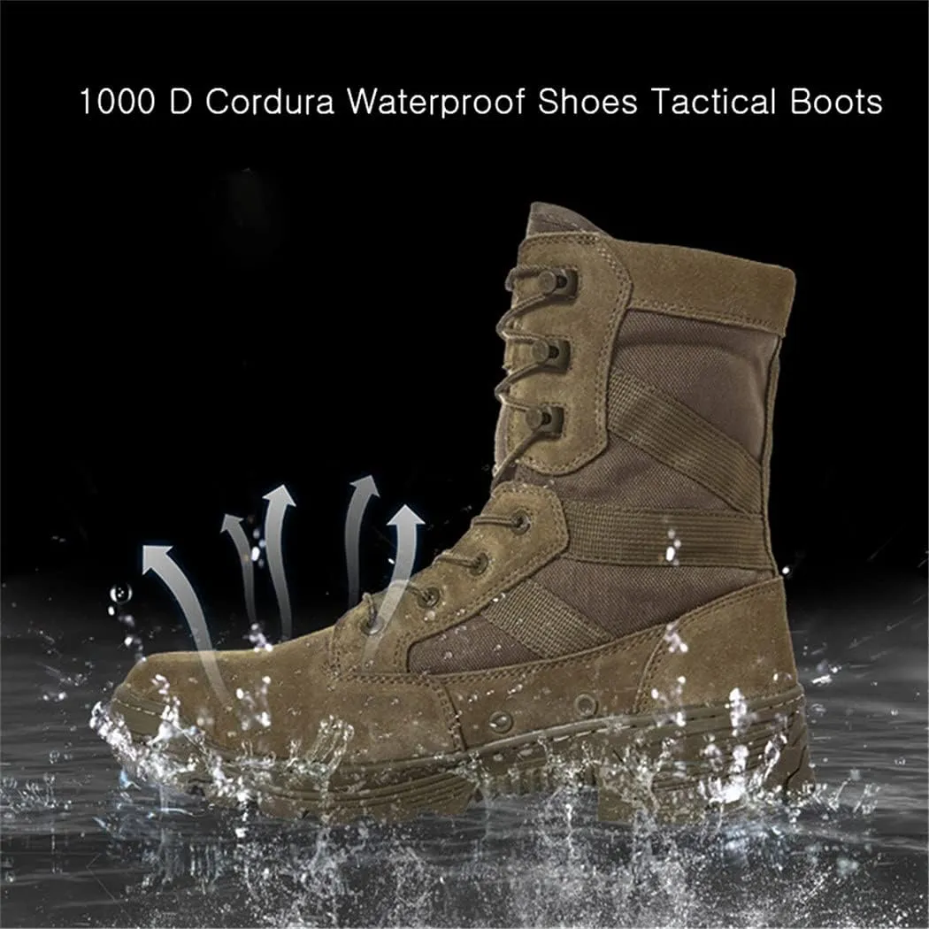 Men Military Tactical Leather Work Sport Boots, 1000D Nylon Waterproof Stab Resistant Hiking Sneakers