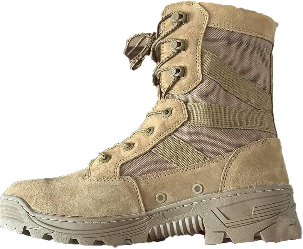 Men Military Tactical Leather Work Sport Boots, 1000D Nylon Waterproof Stab Resistant Hiking Sneakers