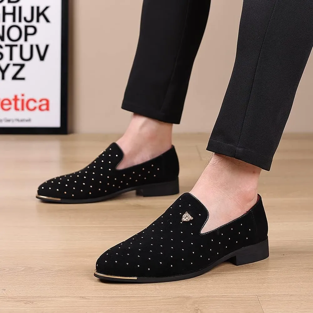 Men Slip-On Loafers Velvet Leather Oxfords Luxury Party Dress Shoes Nightclub Shoes