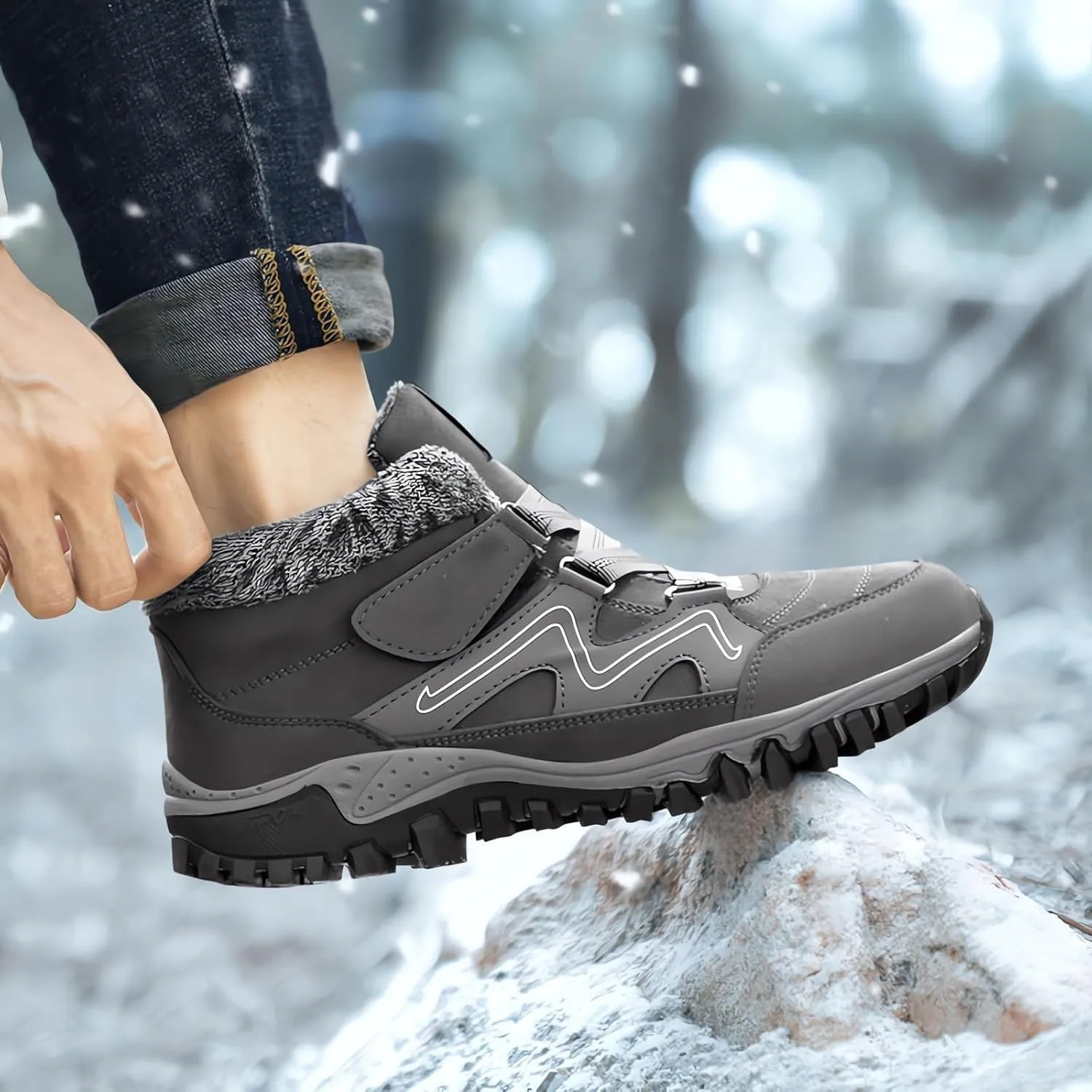 Men Work Boots with Zipper Hiking Sneakers Warm Fur Lined Women's Safety Shoes Soft Toe Platform Sneakers Indestructible Hike Grounded Footwear