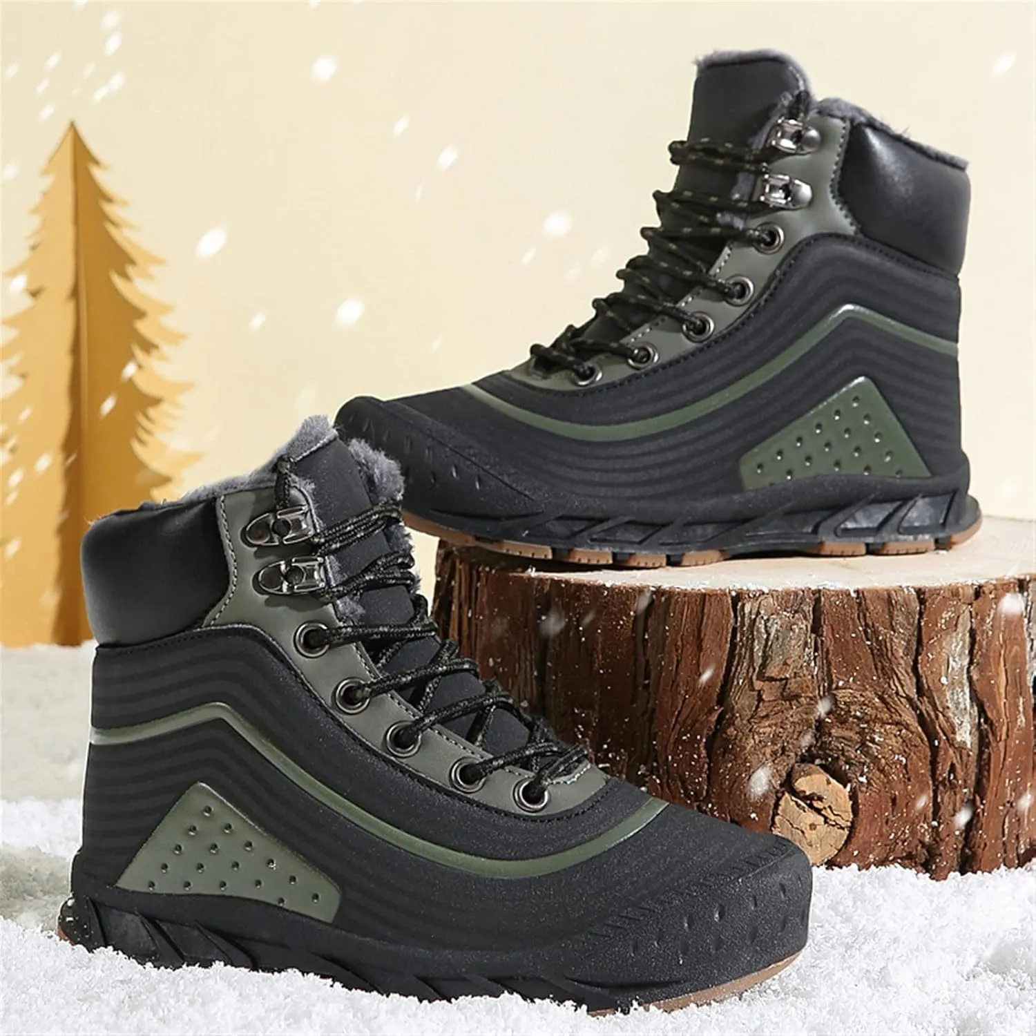 Mens Boots Men's boots Winter waterproof plush snow boots Outdoor men's shoes Safety boots Leather work hiking