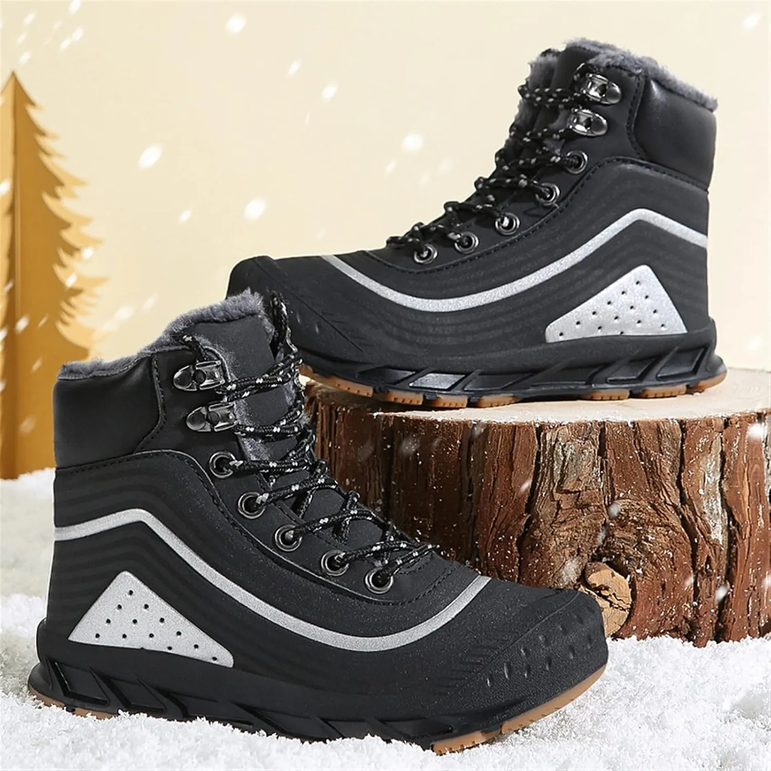 Mens Boots Men's boots Winter waterproof plush snow boots Outdoor men's shoes Safety boots Leather work hiking