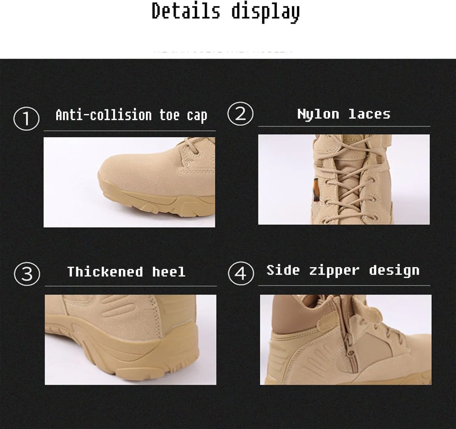 Men's Breathable Tactical Military Work Boots Side Zipper Leather Lightweight Hiking Motorcycle Combat Boots