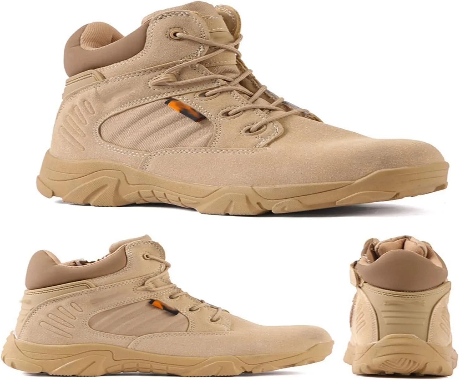 Men's Breathable Tactical Military Work Boots Side Zipper Leather Lightweight Hiking Motorcycle Combat Boots