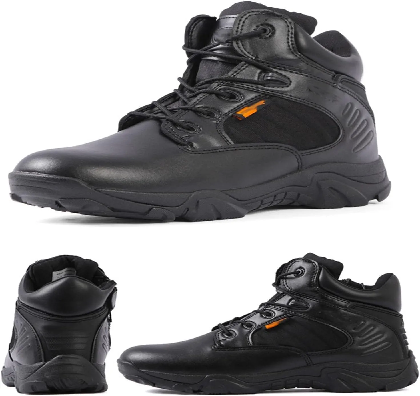 Men's Breathable Tactical Military Work Boots Side Zipper Leather Lightweight Hiking Motorcycle Combat Boots