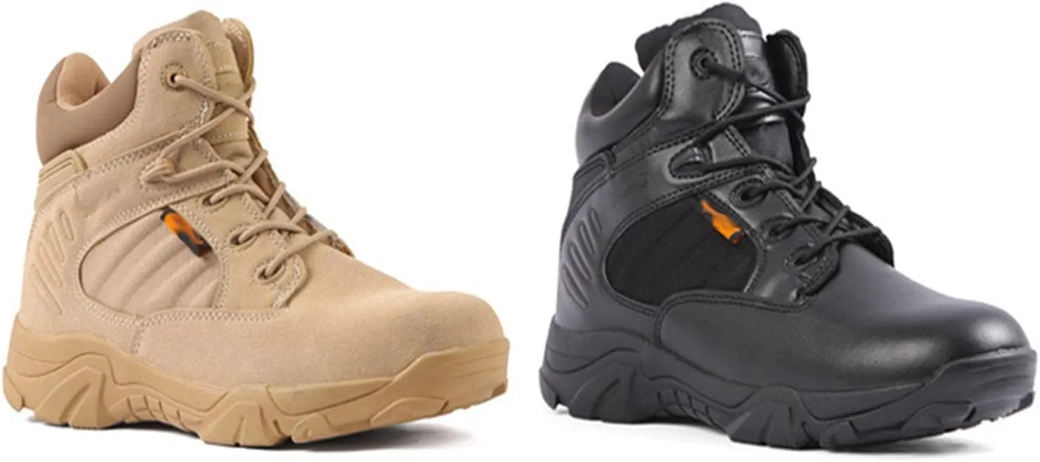 Men's Breathable Tactical Military Work Boots Side Zipper Leather Lightweight Hiking Motorcycle Combat Boots