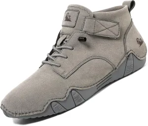 Men's Casual Italian Handmade High Top High Boots Slip-ons Suede Leather Driving Chukka Booties Outdoor Non-Slip Breathable Dress Shoes